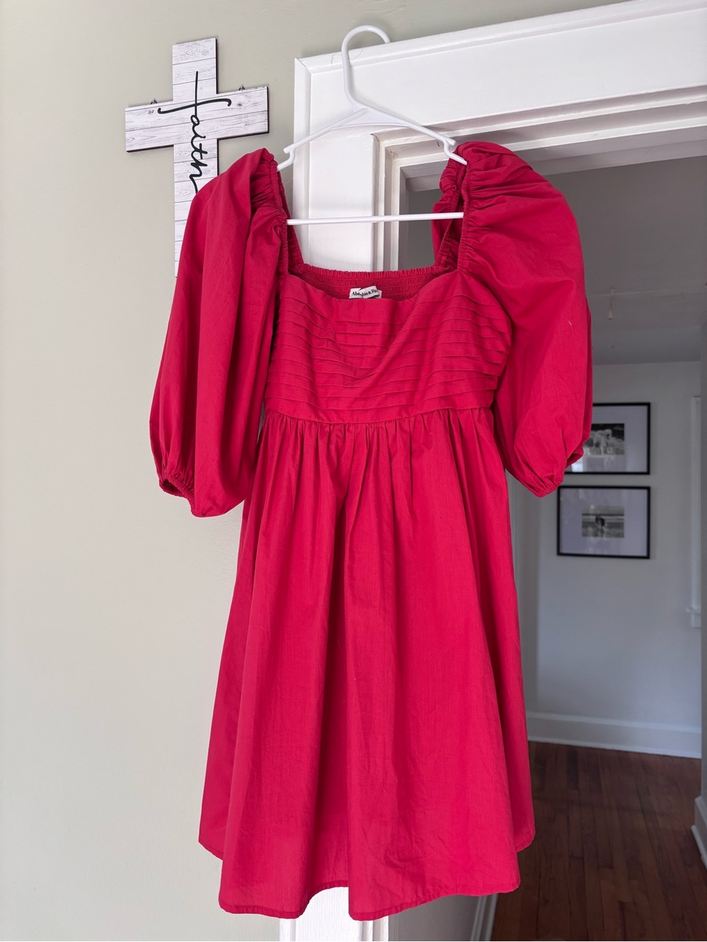 Abercrombie & Fitch Red Puff-Sleeve Square Neck Emerson Dress
